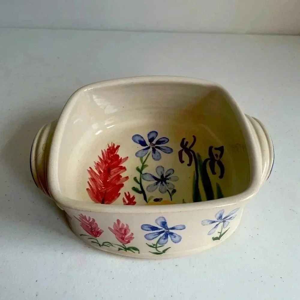Mississippi Mud pottery Serving Dish Floral like new 7x7x3 Hand Thrown Alton, IL